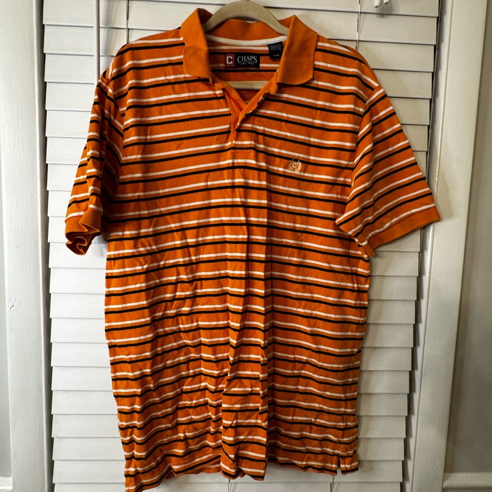 Chaps Orange and White Striped Polo Shirt